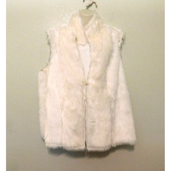Coldwater Creek Reversible Vest Woman 2X 20W 22W White Faux Fur Suede Sleeveless - Picture 2 of 10